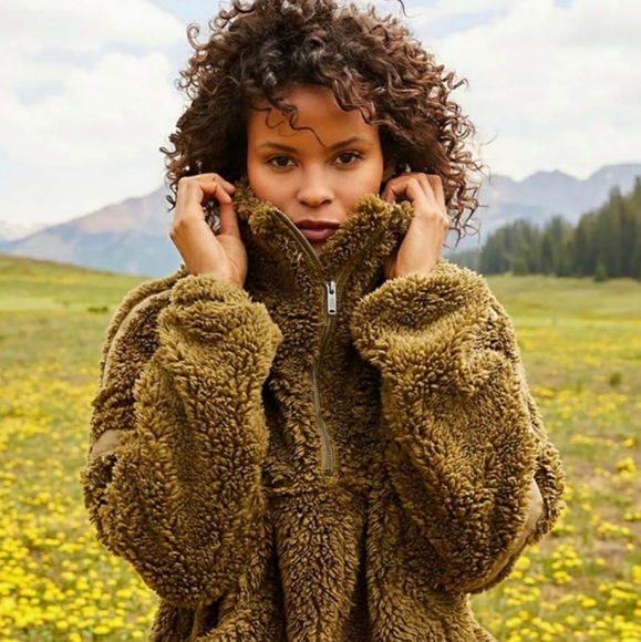 FP Movement by Free People Jackets & Blazers - Free People Sherpa Oversized Nantucket Fleece High Collar 1/4 Zip Crop Green
